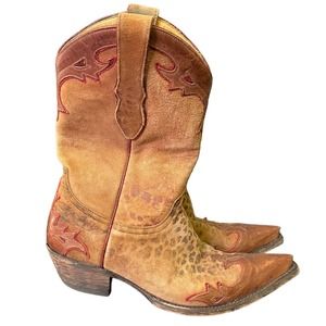 Old Gringo Villa Cowboy Boots Sz 6 Animal Print Pointed Toe Western Distressed